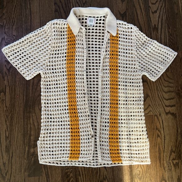 Urban Outfitters Other - Urban Outfitters Cream / Gold Crotchet Button Up Short Sleeve Shirt
